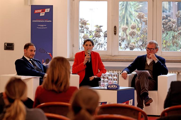 Conferenza stampa di presentazione delle finali di Serie A1 BMW a Torino. Da sinistra Fabrizio Ricca, Assessore allo Sport della Regione Piemonte; Chiara Appendino, Vicepresidente della Federazione Italiana Tennis e Padel;Dario Destefanis, Dirigente Responsabile Divisione Grandi Eventi e Promozione Turistica della Città di Torino (foto Sposito FITP)